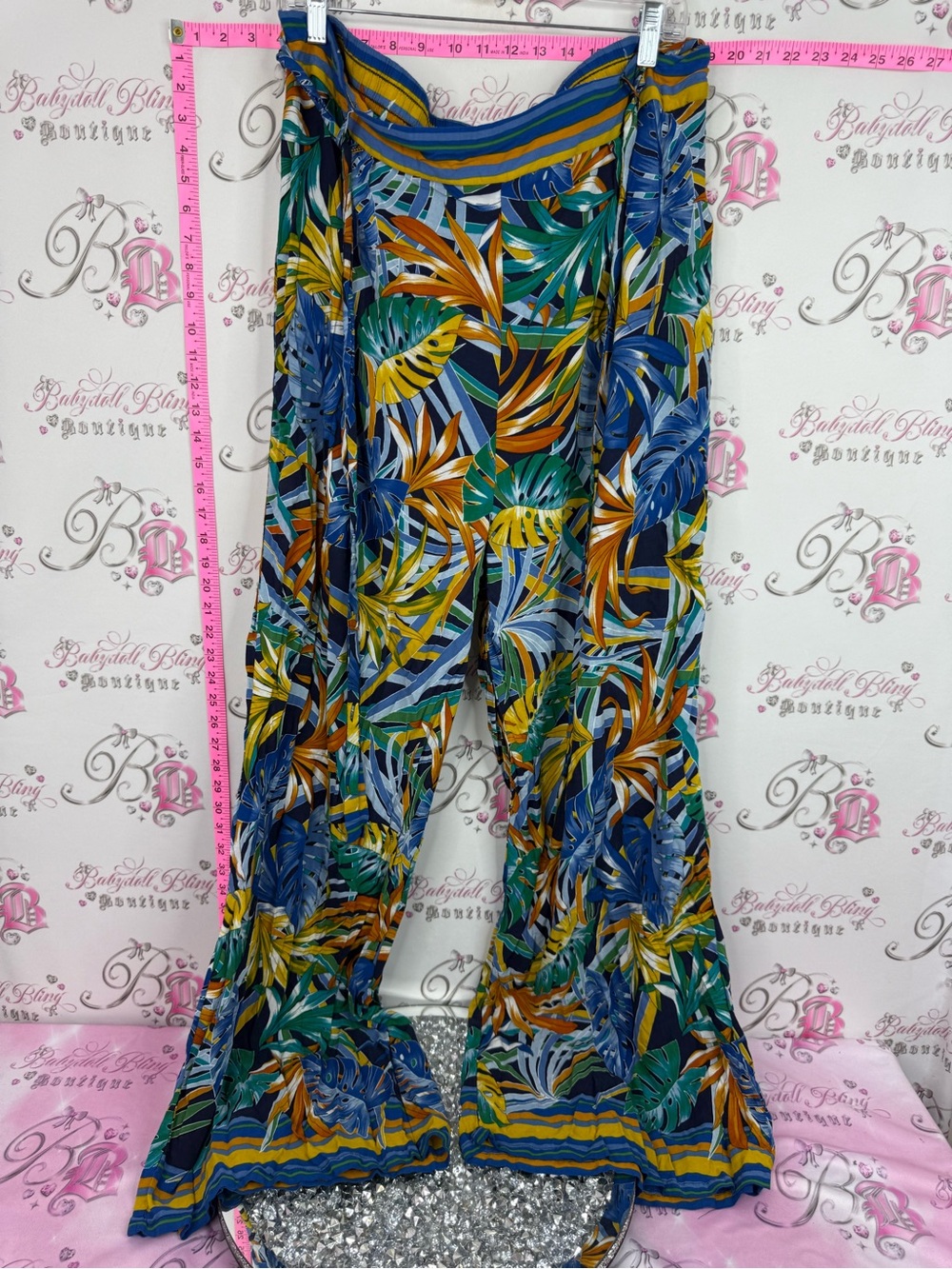 Fashion Nova Multicolor Tropical Wide-Leg Pants - Blue/Green/Yellow